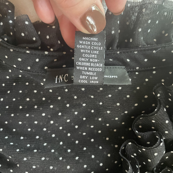 INC International Concepts Shirt Women XL Black Polka Dot Ruffle Sheer Button Up - Picture 9 of 9